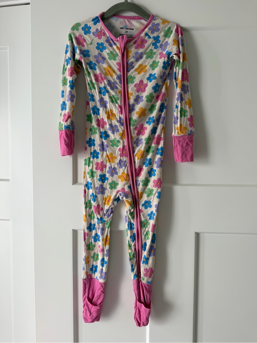 Little One Shop Toddler Floral Zip-Up Footed One-Piece Pajamas - Pink Trim